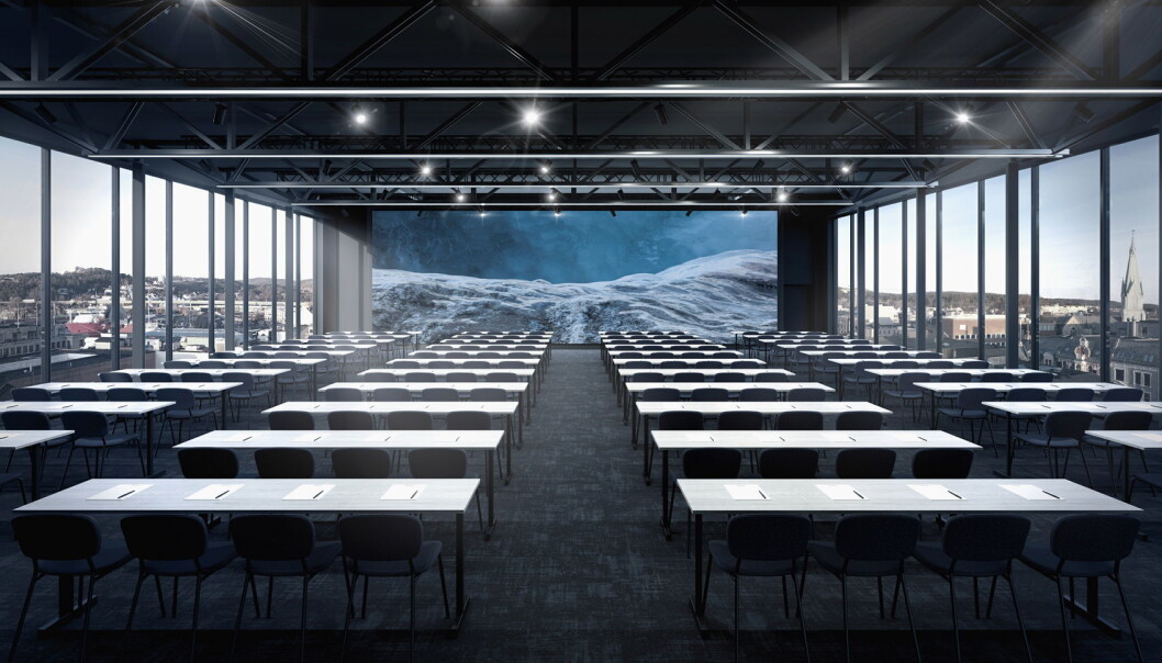 Konferansesalen i toppetasjen av Thon Hotel Norge har utsikt over hele byen. (Foto: Thon Hotels) Konferansesalen i toppetasjen av Thon Hotel Norge har utsikt over hele byen. (Foto: Thon Hotels)