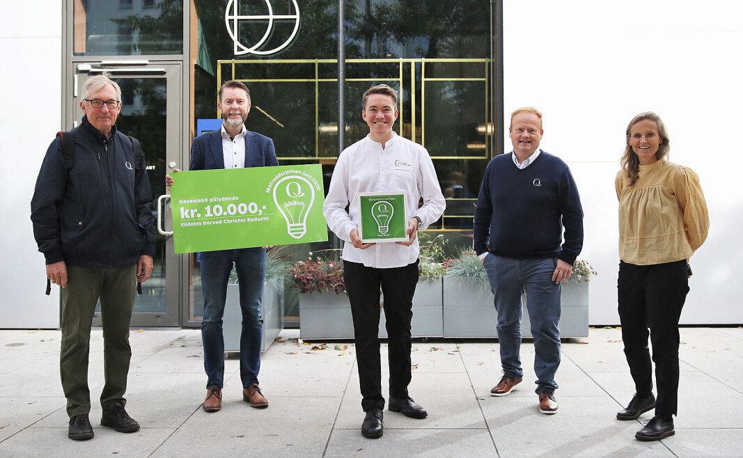 Q-sjef Bent Myrdahl, salgssjef for storhusholdning Ove Jarland Røed, Christer Rødseth, markedssjef for melk Pål Rasmussen, leder for folkebevegelsen «Spis opp maten» Mette Nygård Havre. (Foto: Kristin Austigard) Q-sjef Bent Myrdahl, salgssjef for storhusholdning Ove Jarland Røed, Christer Rødseth, markedssjef for melk Pål Rasmussen, leder for folkebevegelsen «Spis opp maten» Mette Nygård Havre. (Foto: Kristin Austigard)