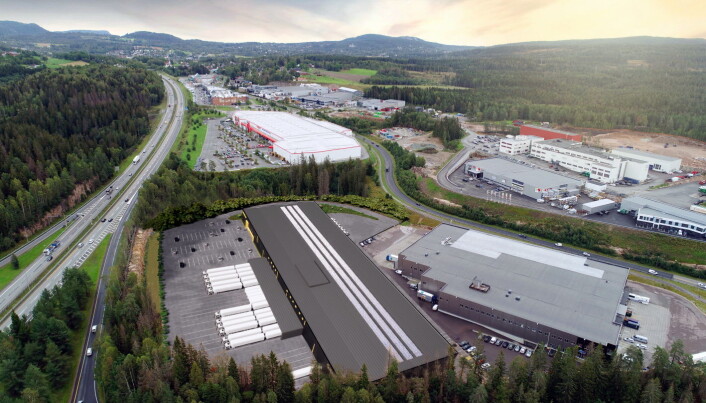 Bygget ligger helt inntil E18. (llustrasjon/foto: Eneo) Bygget ligger helt inntil E18. (llustrasjon/foto: Eneo)