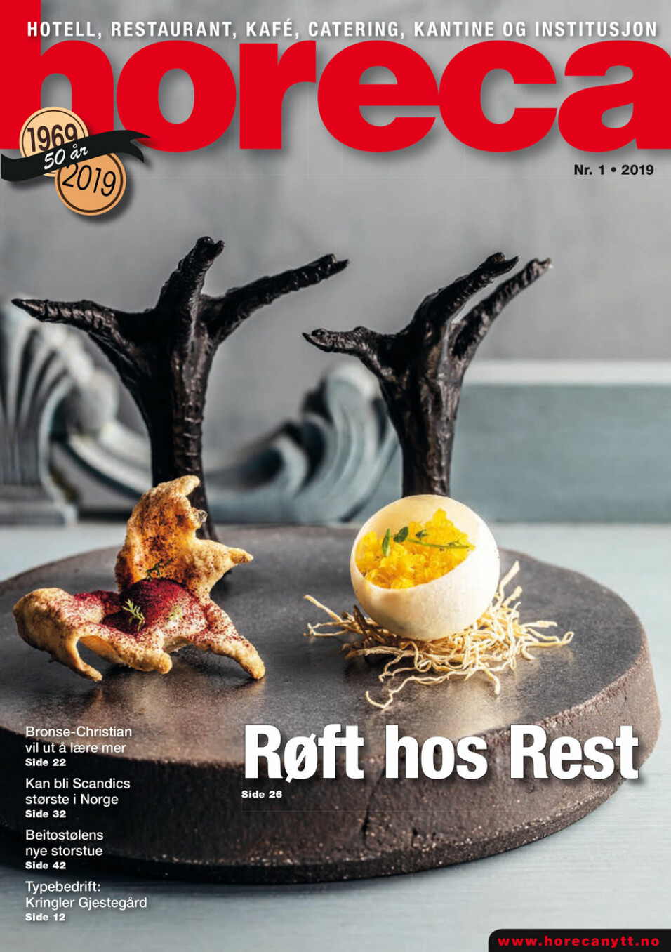 Forsiden på den første utgaven av Horeca i 2019. (Foto: Restaurant Rest/layout: Tove Sissel Larsgård)