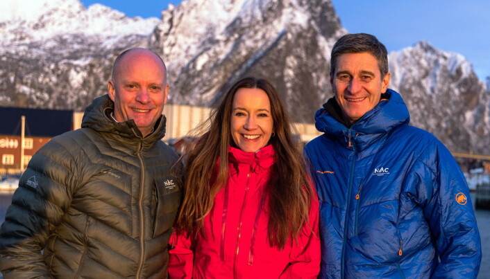 Jim Eide (fra venstre), Nina Kristine Madsen-Geelmuyden og Fredrik Geelmuyden. (Foto: Norwegian Adventure Company) Jim Eide (fra venstre), Nina Kristine Madsen-Geelmuyden og Fredrik Geelmuyden. (Foto: Norwegian Adventure Company)