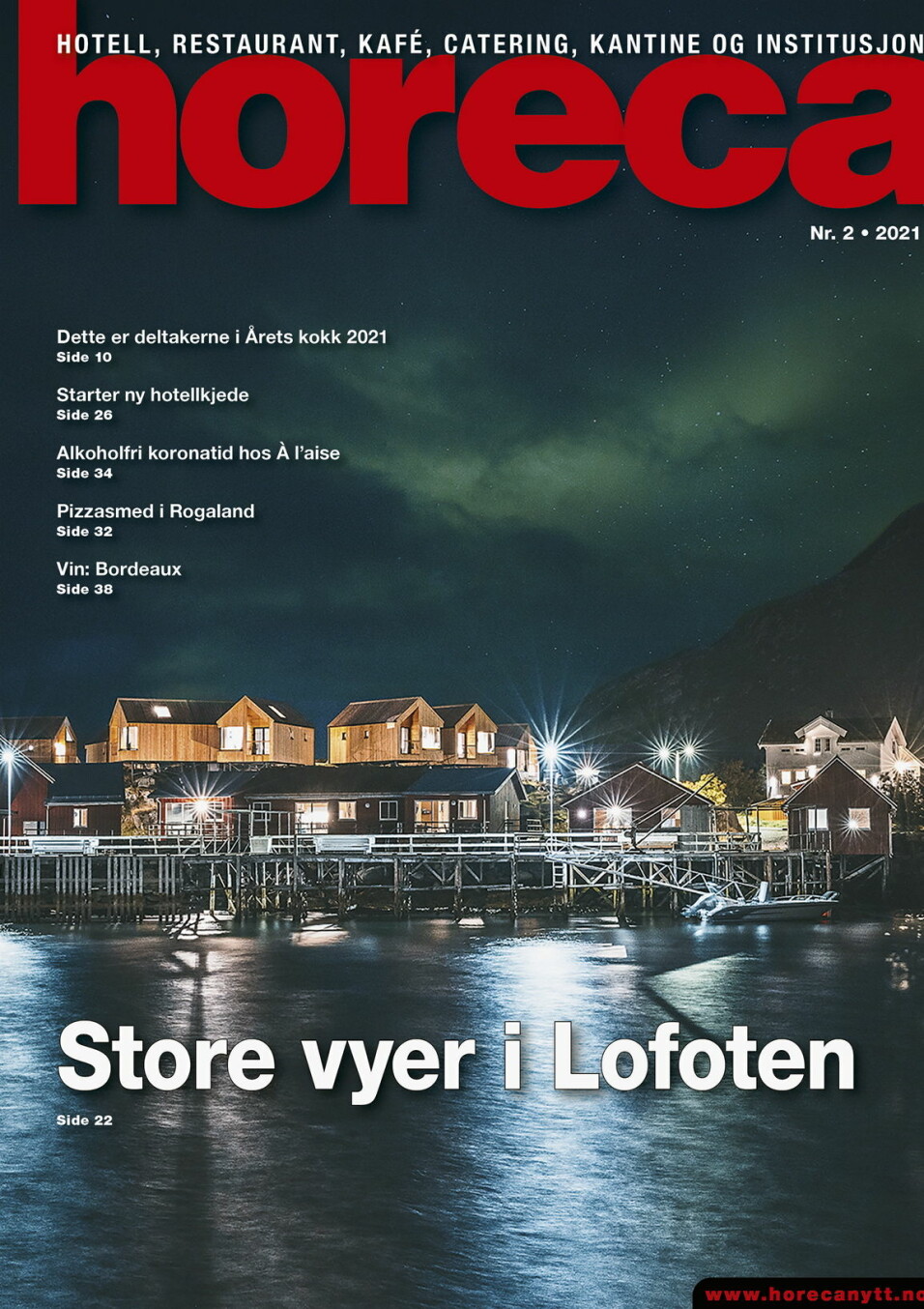 Forsiden på Horecas andre utgave i 2021. (Foto: Hattvika Lodge/Robert Novak. Layout: Tove Sissel Larsgård/Kari-Anne Ruud)