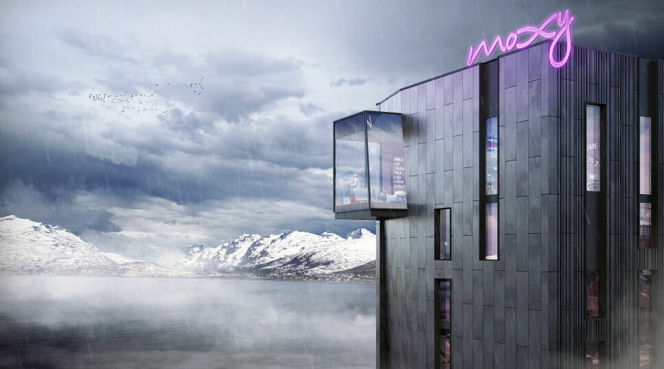 Moxy Tromsø, s åpnes i 2023, blir Marriotts nordligste hotell. (Foto/illustrasjon: Moxy Hotels)
