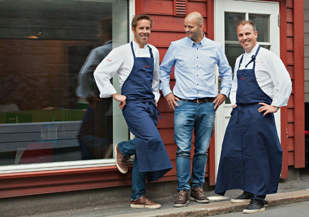 Fredrik Herud Sørensen, Gisle Pettersen og Frode Alræk er kokkene som står bak selskapet som nå skal drifte husrestaurant Søtt+Salt i Nygaarden. (Foto: Søtt+Salt)