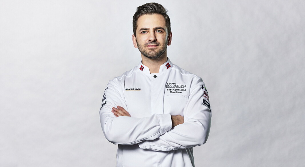 Filip August Bendi er Norges kandidat i Bocuse d'Or Europe 2022 i Budapest. (Foto: Stian Broch) Filip August Bendi er Norges kandidat i Bocuse d'Or Europe 2022 i Budapest. (Foto: Stian Broch)