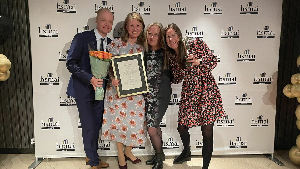 Destinasjon Trysil vant gull i kategorien «Årets markedsinspirator» under HSMAI Awards. Her representert med Jonas Sjögren, Elisabet Søgaard, Bente Nysæter og Gro Kveldro Bruksås. (Foto: Sindre Prestby)