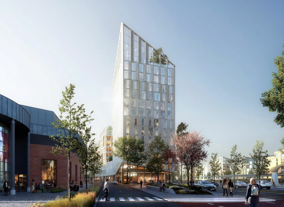 Slik blir det nye Scandic-hotellet i Ski, som skal åpnes i 2026. (Illustrasjon: Aart architects Oslo)