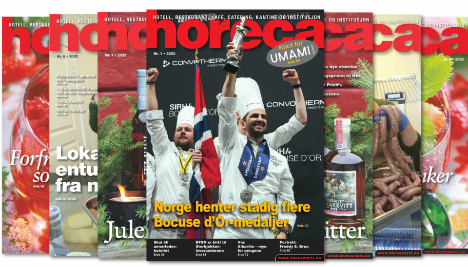 Forsiden på den første utgaven av Horeca i 2023. (Foto: White Mirror/Bocuse d’Or/layout: Tove Sissel Larsgård)