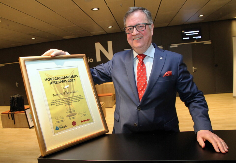 Konserndirektør for Thon Hotels, Morten Thorvaldsen, er tildelt Horecabransjens Ærespris 2023.