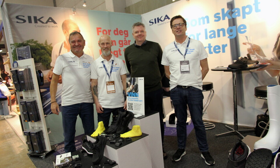 Stig Rune Buch Krokdal (selger, Norge), Martin Pedersen (salgssjef for Norden), Martin Dahl (administrerende direktør i Sika Footwear) og Roger Svendsen (selger, Norge).