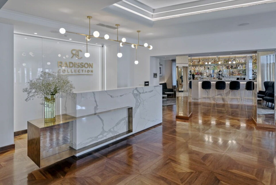Fra resepsjonen i nyoppussede Radisson Collection Astorija Hotel i Vilnius.