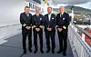 Fra venstre sjefsmaskinist Ole Johnny Håbet, kaptein Martin Iversen, administrerende direktør Bent Martini og hotellsjef Aksel-Arne Antonsen.