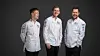 Dette er Norges kjerneteam til Bocuse d'Or Europe i Trondheim i mars 2024. Fra venstre Grunde Gillund (commis), Håvard Werkland (kandidat) og Christopher W. Davidsen (coach).