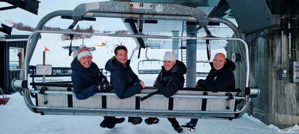 Styremøte i Norway Home Of Skiing på Beitostølen 16. januar 2024. Fra venstre Atle Hovi, (direktør, Beitostølen Resort), Marius Arnesen («Resort Manager», Norefjell), Roger Espeli (direktør Geilogruppen) og Trevor De Villies (daglig leder Norway Home Of Skiing).